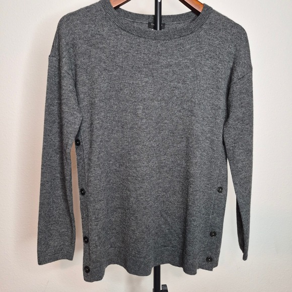 Talbots Sweaters - Talbots‎ Petites Gray Lambswool Blend Button Side Crewneck Sweater Size P